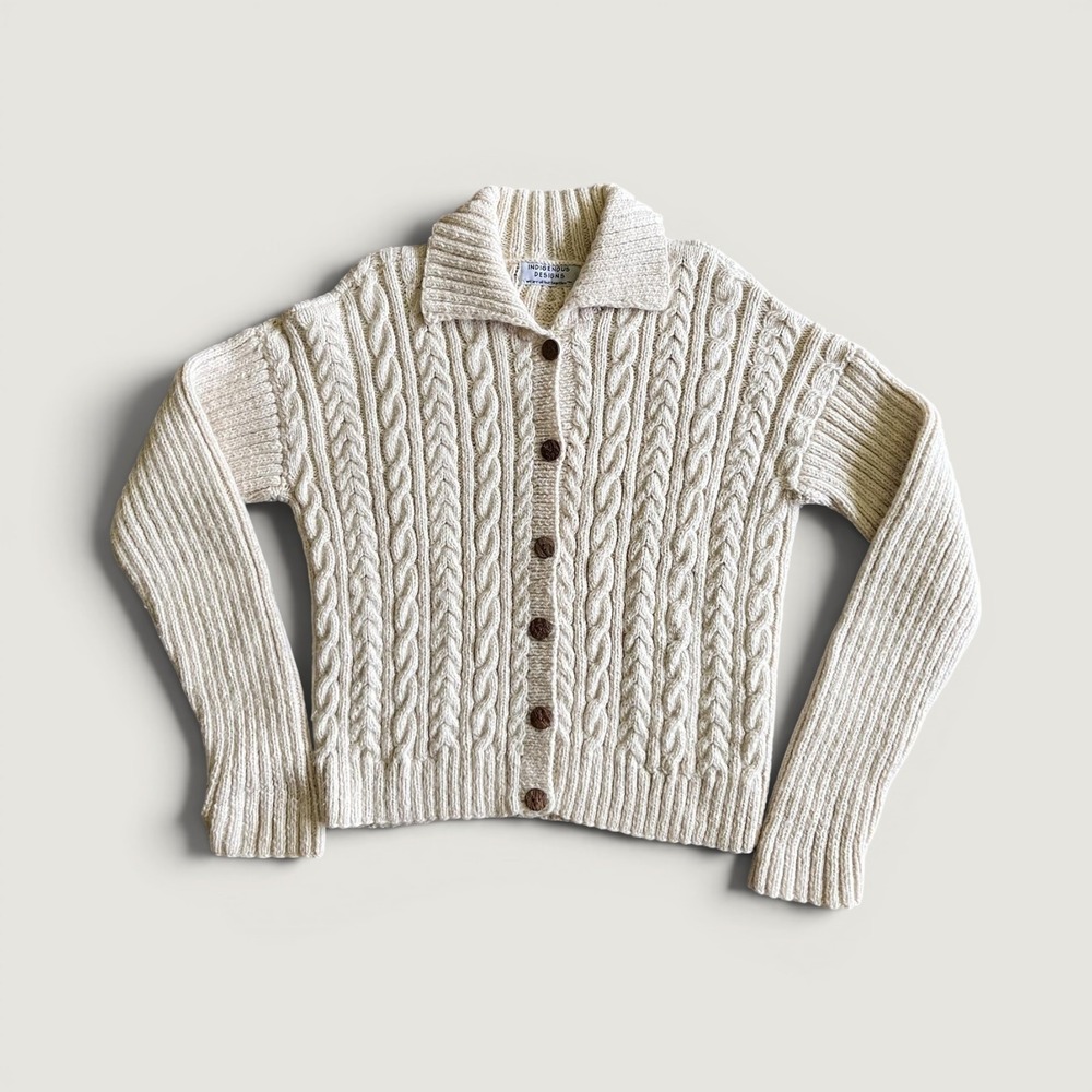 Indigenous Designs Sweater Womens Medium White Alpaca Cable Knit Button Front